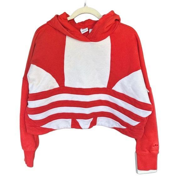 ADIDAS Women's Red and White Striped Hoodie - Picture 1 of 10